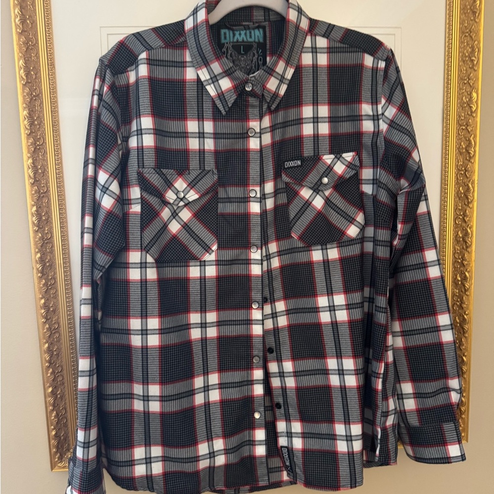 DIXXON Women's Plaid Button Down Shirt - Black, Red, White